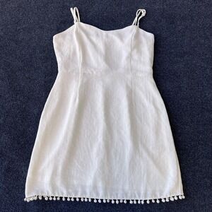 Altar'd State Dress Womens Large White Spaghetti Strap Pom Pom Hem Lined Mini
